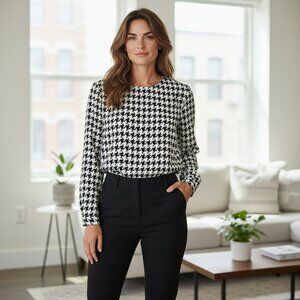 Vintage Gianni Blouse Top Houndstooth Black White Office Large